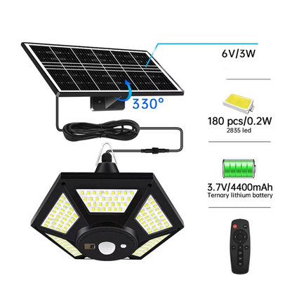 Σετ 2τμχ Ηλιακό Φωτιστικό 360LED Λευκού Φωτισμού 6000K με Ανίχνευση Κίνησης & Τηλεχειρισμό IP65 OEM